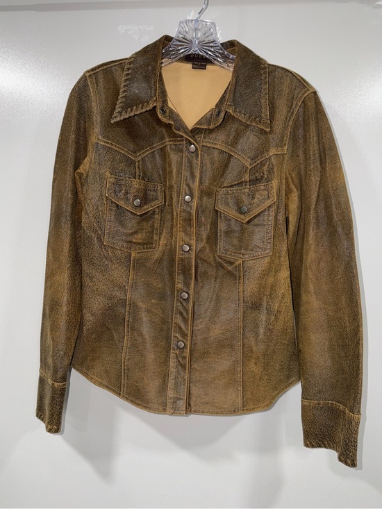 Guess Tops - GUESS Crackled Leather Snap Shirt Jacket